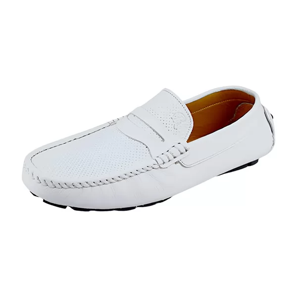 Mocassin pour homme 003-1 blanc cuir sandale médicale femme confortable Maroc